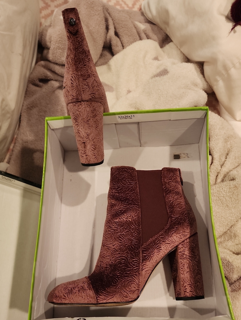 Sam Edleman Embossed Velvet Block Heel Ankle Boots - Mauve